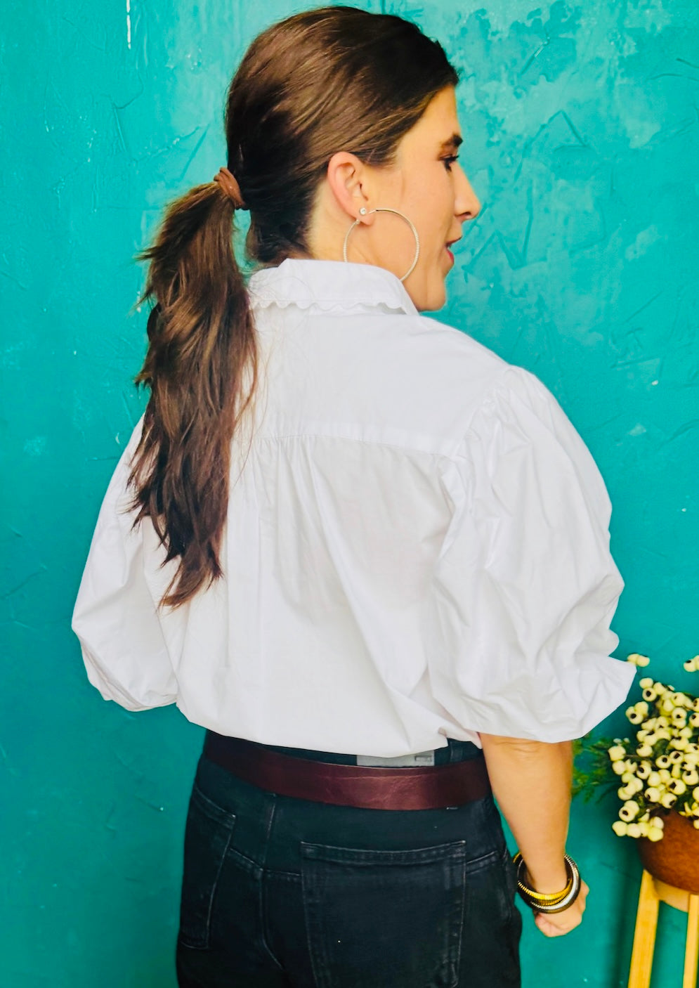 Solid Poplin Ric Rac Trim Top