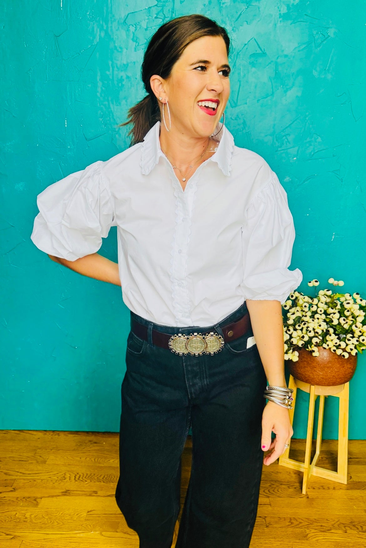 Solid Poplin Ric Rac Trim Top