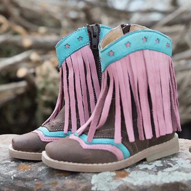 Lyddie Pink Fringe Kids Boots