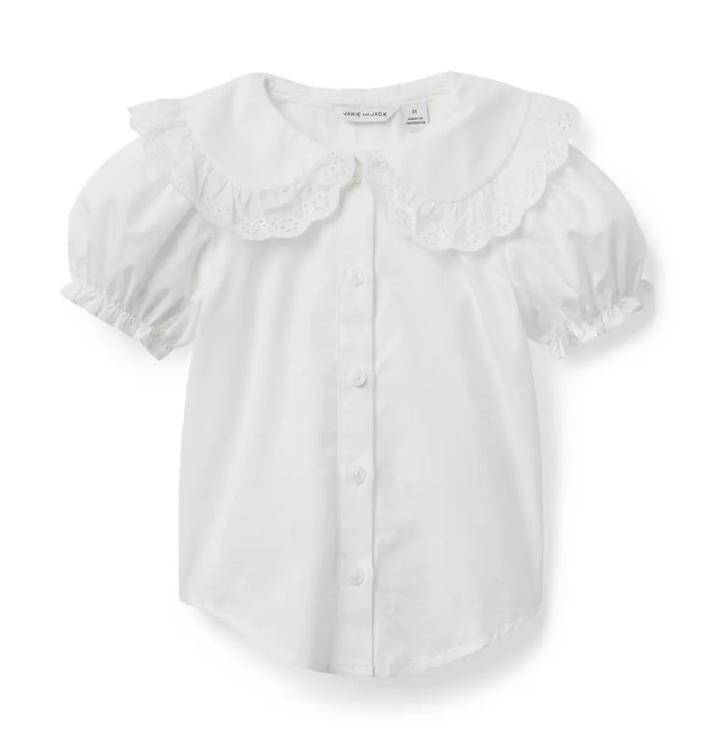 Ruffle Collar Short Sleeve Top