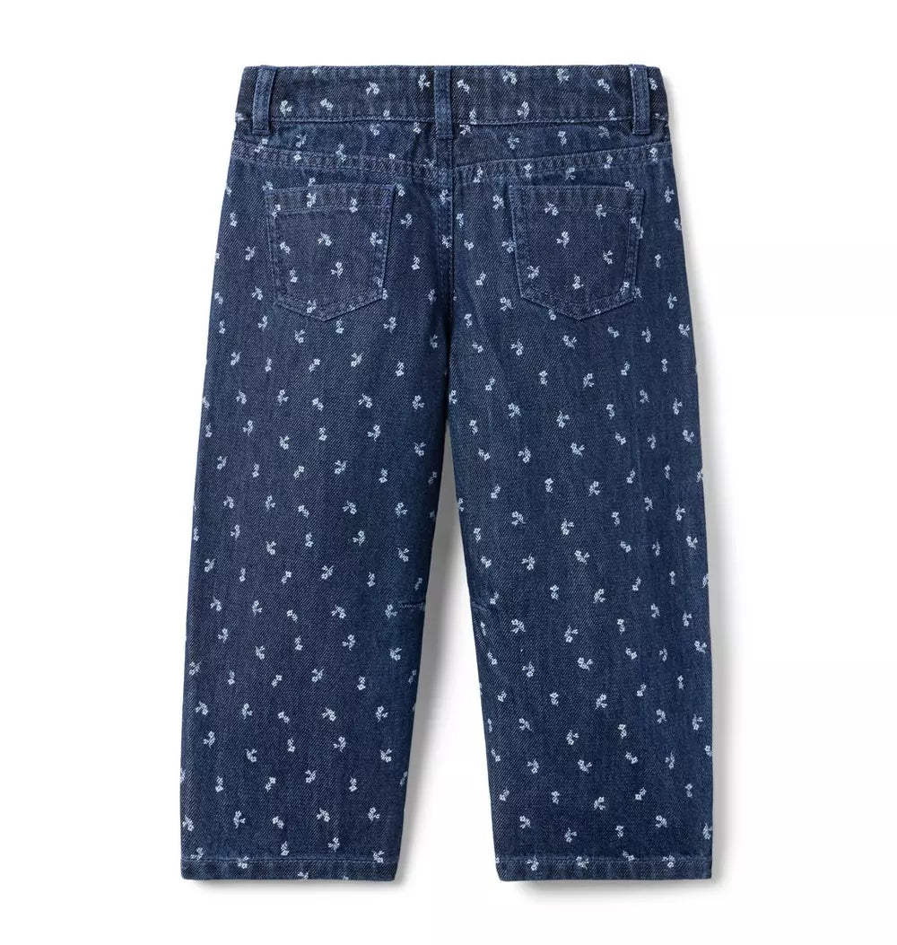 Denim Print Barrel Leg Pant