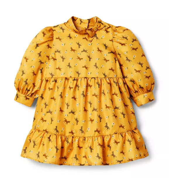 Yellow Twill Horse Print Dress