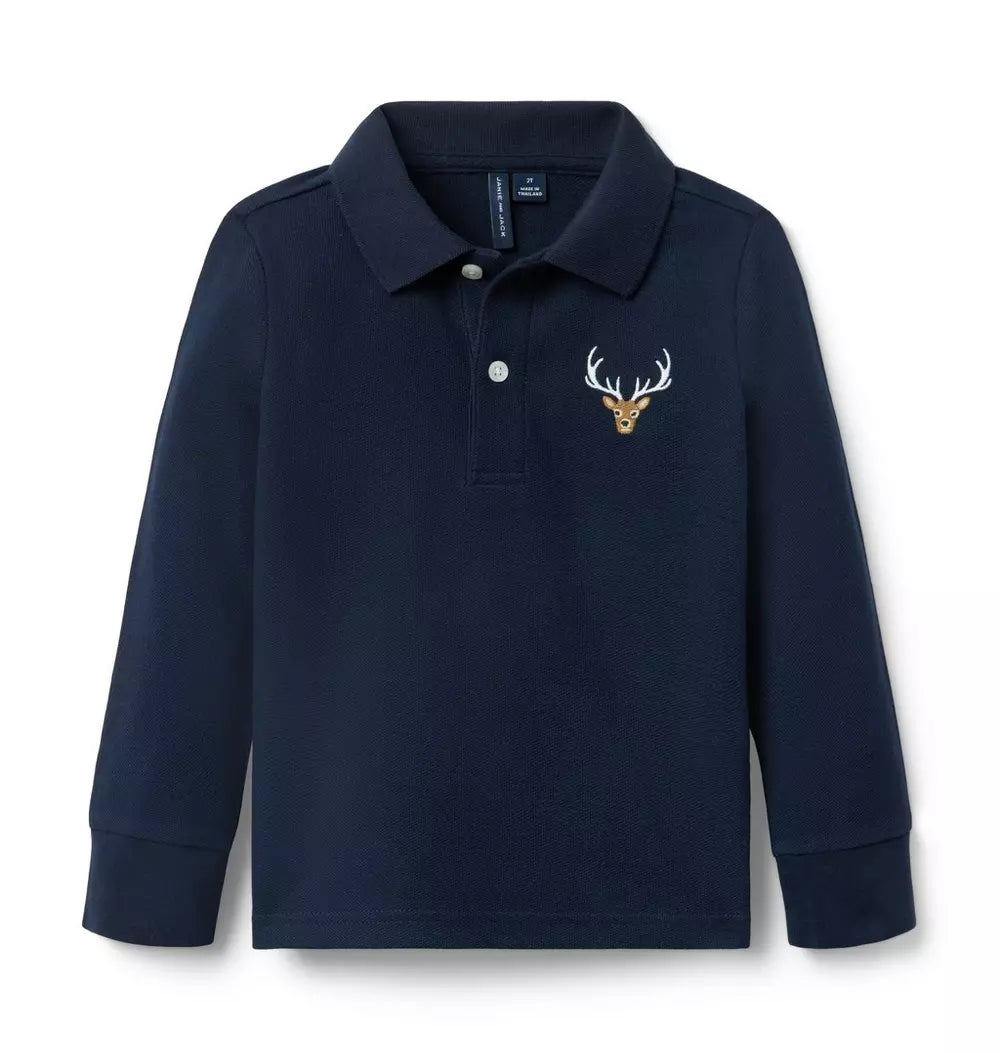 Deer Embroidered Pique Polo