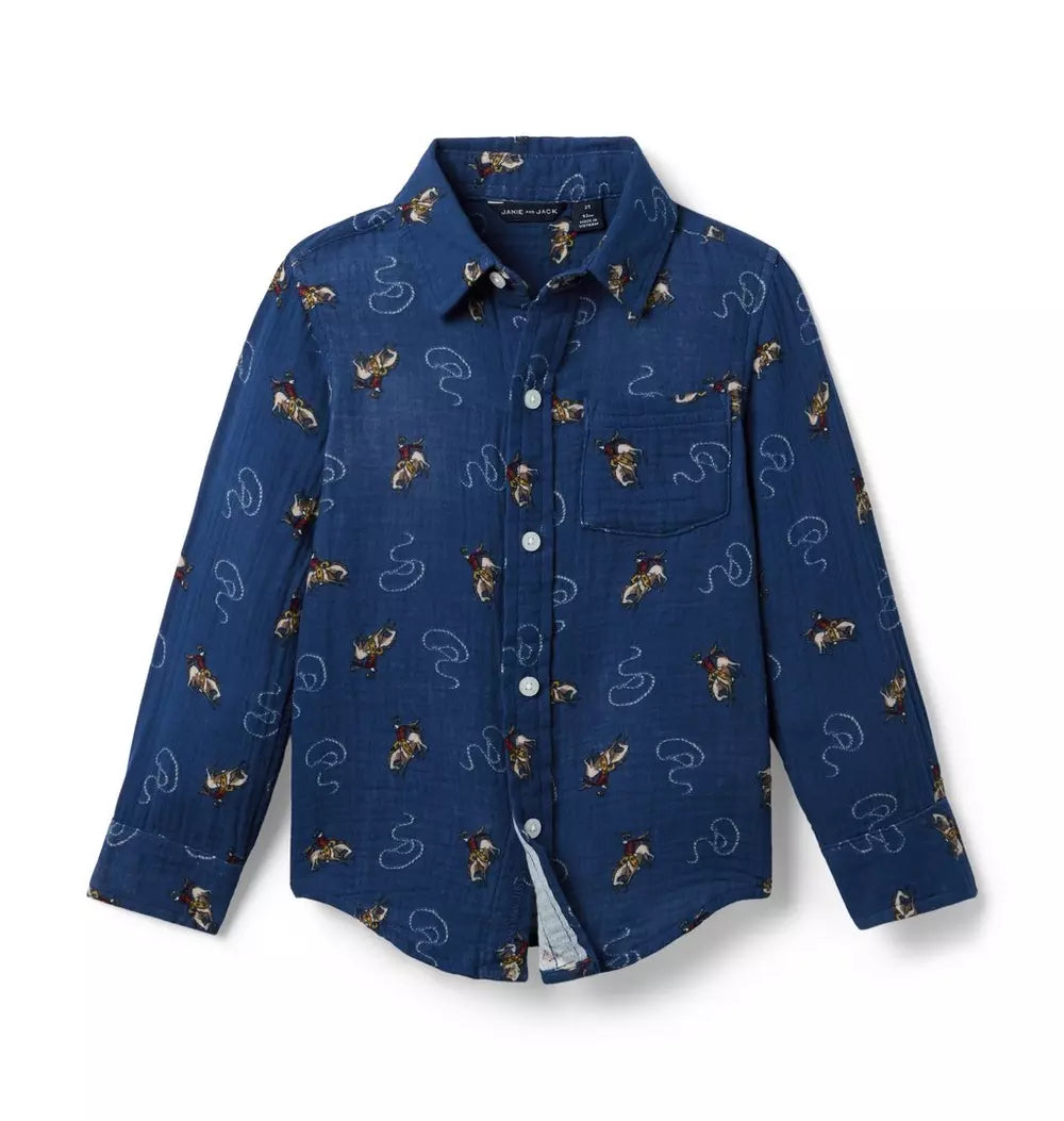 Navy Cowboy Gauze Shirt