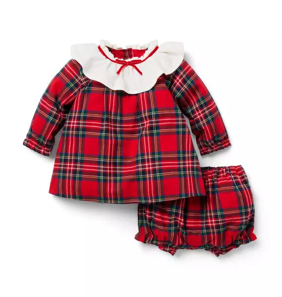 Red Plaid Collar Ls Set