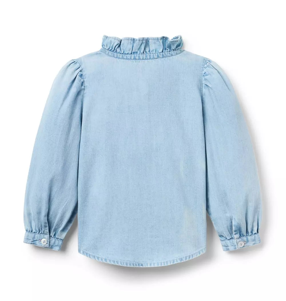 Chambray Trim Long Sleeve Top