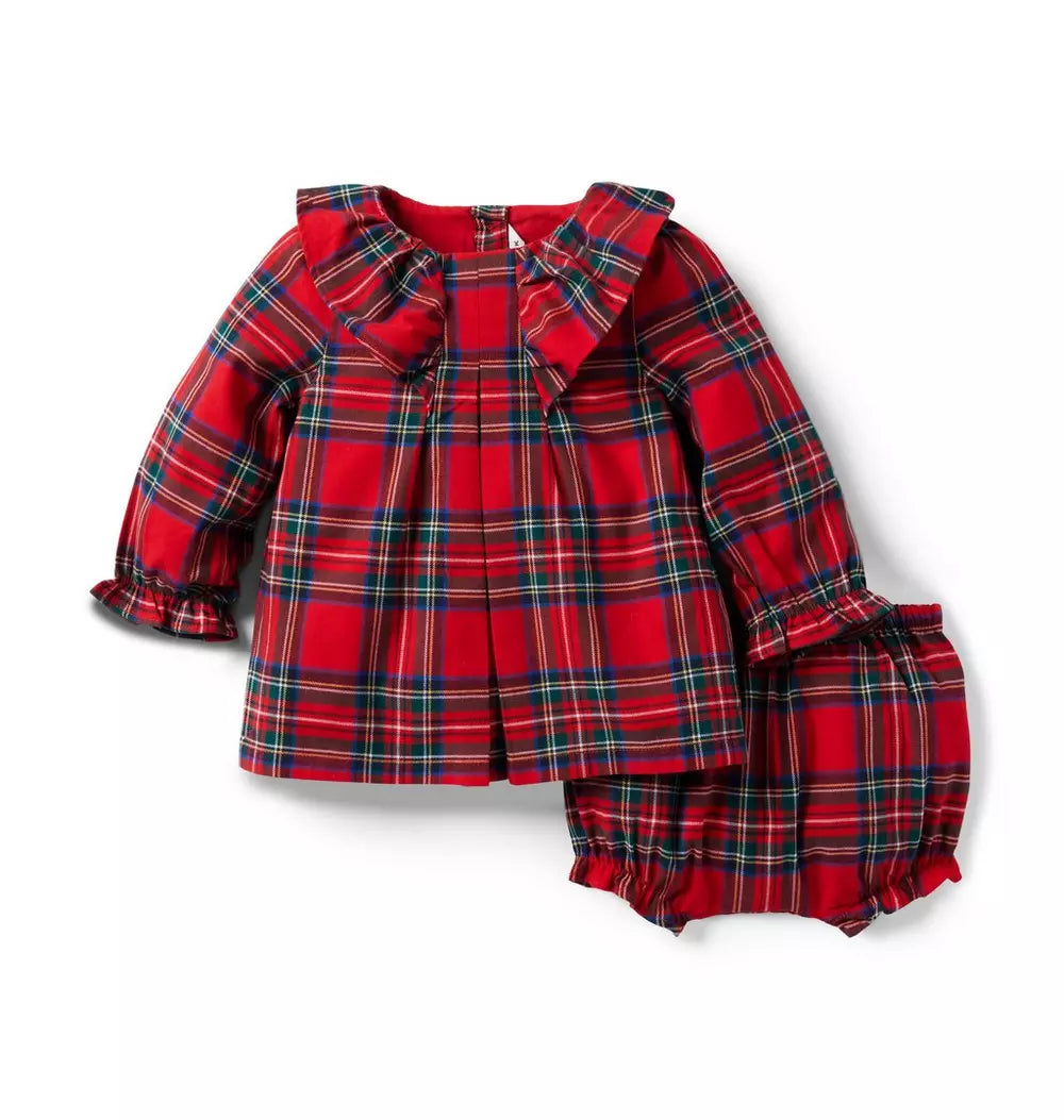 Red Plaid Ruffle Collar Set