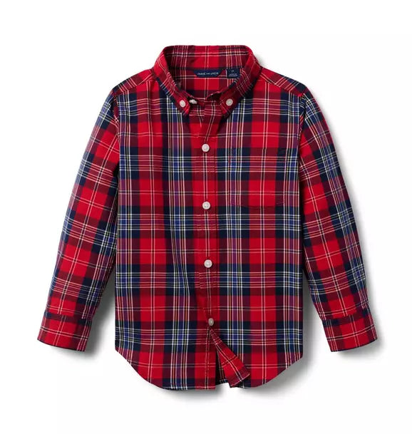 Long Sleeve Poplin Plaid Shirt