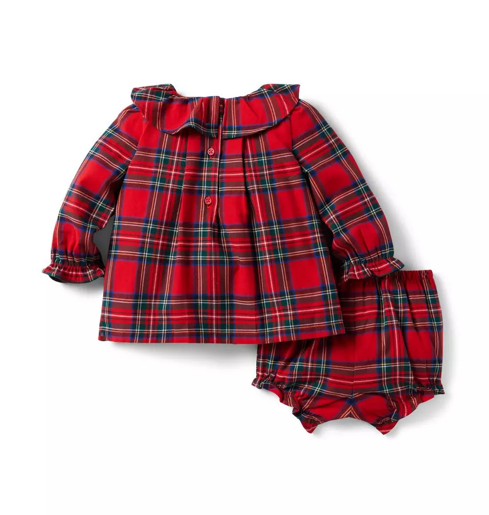 Red Plaid Ruffle Collar Set