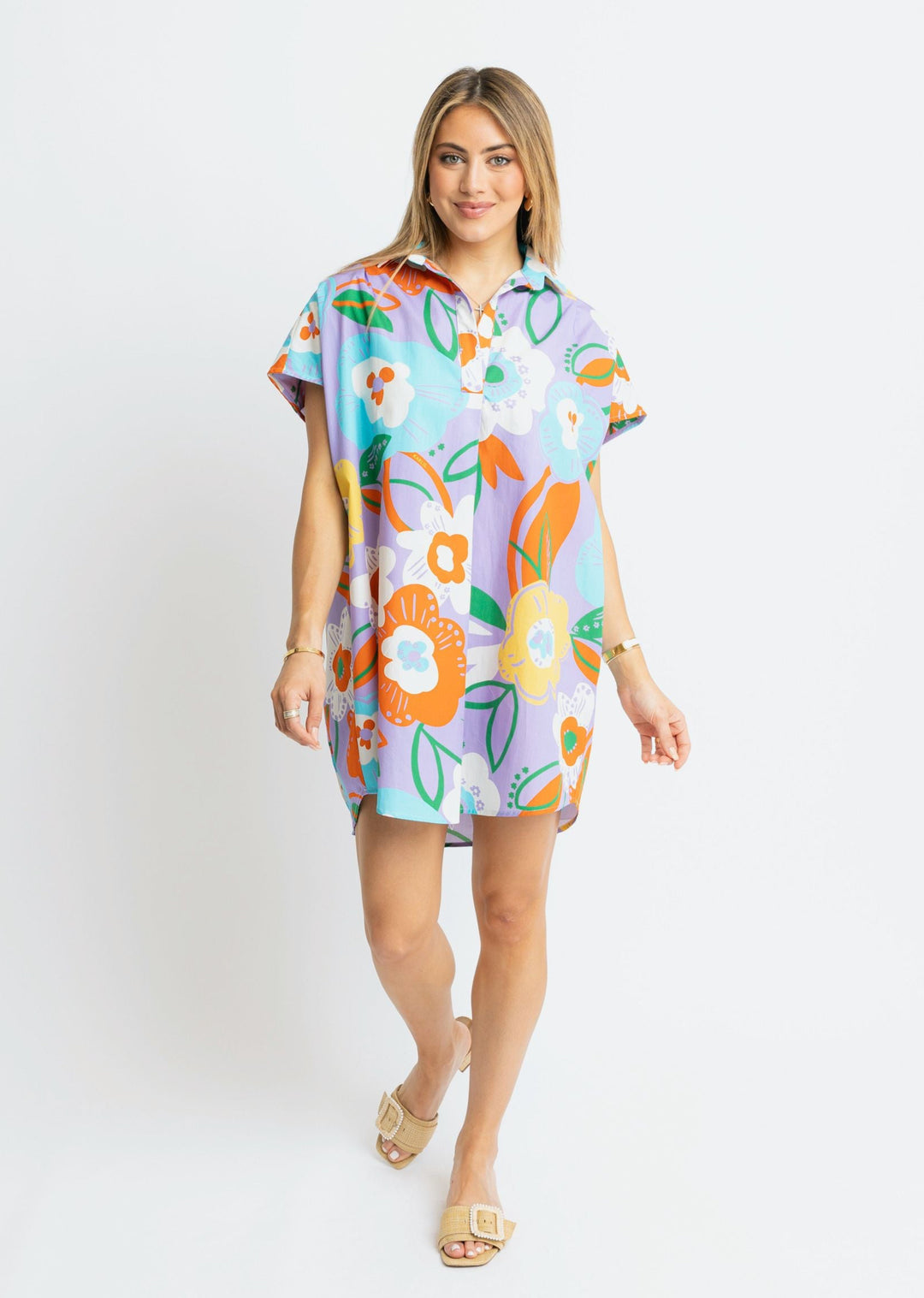 Artist Floral Vneck Collar Dress