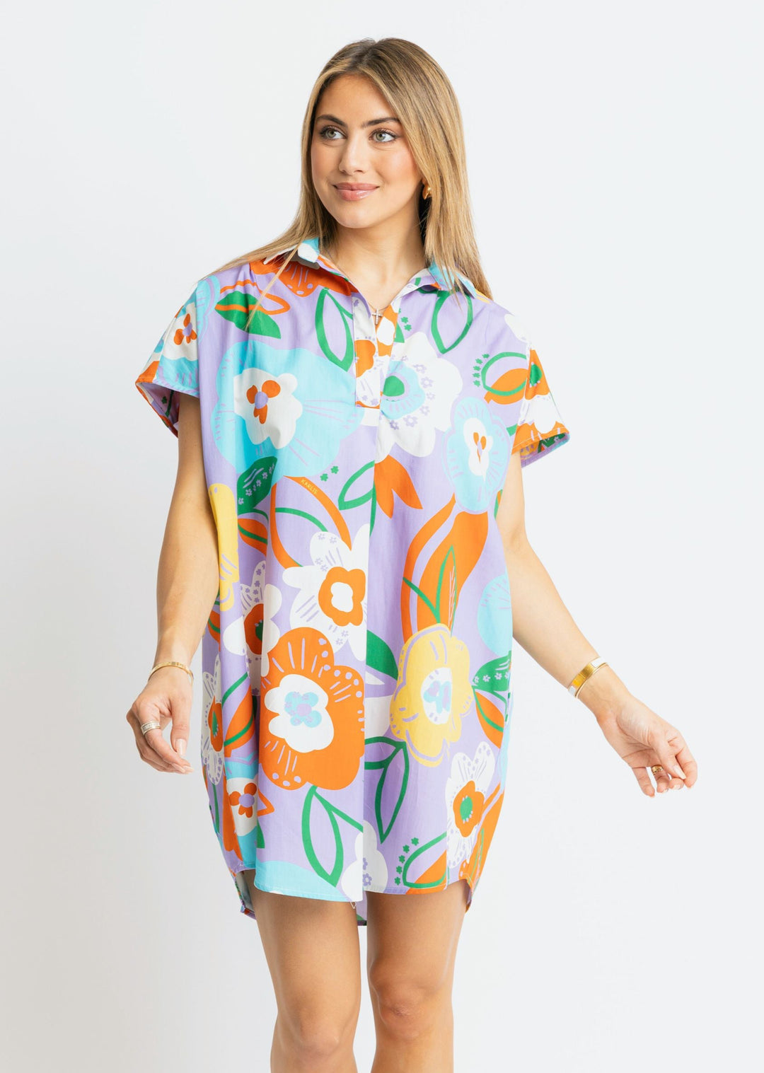 Artist Floral Vneck Collar Dress