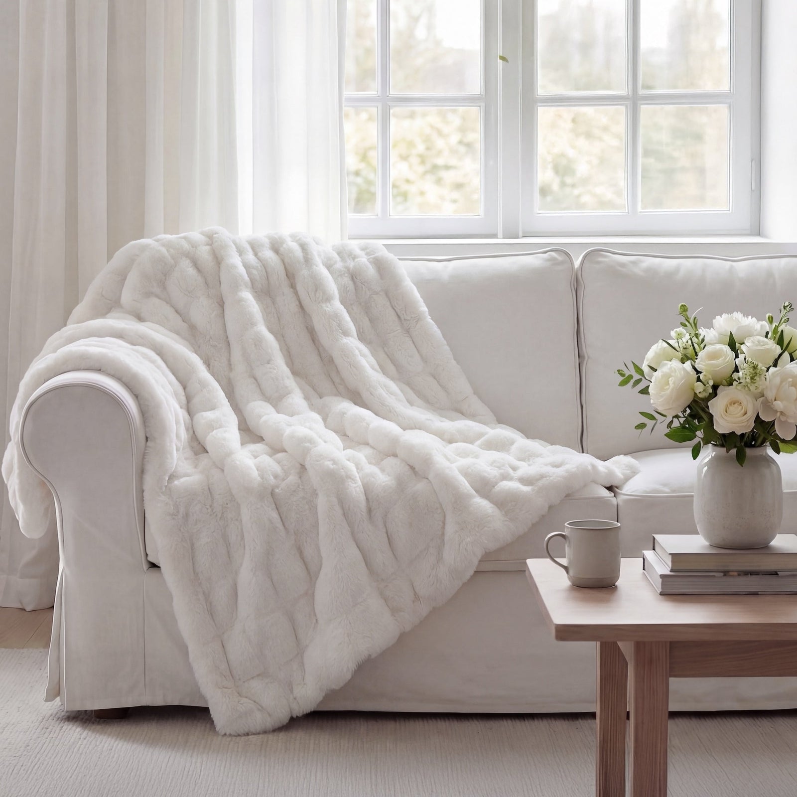 Ruched Rabbit Double-Sided Throw