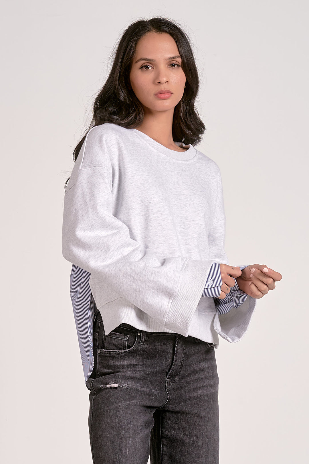 Long Sleeve Mixed Media Top