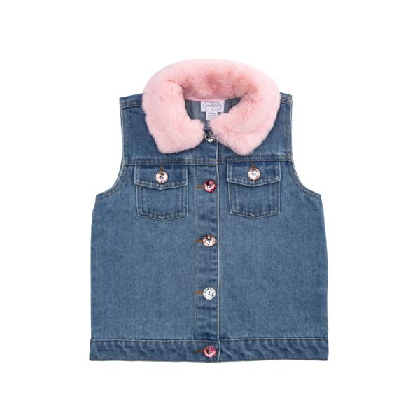 Fur Collar Sparkle Denim Vest