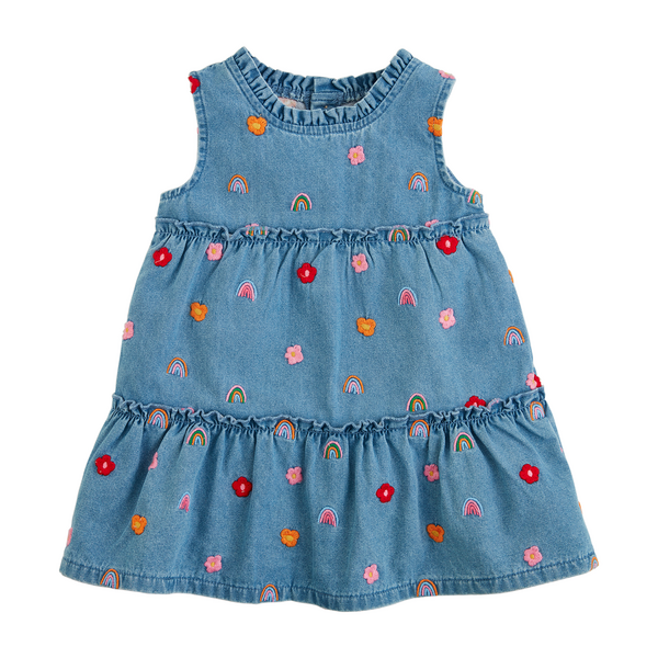 white christmas dresses Rainbow Flower Denim Dress