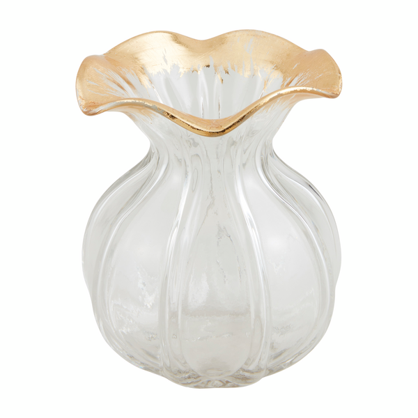 Small Ruffled Gold Glass Vase