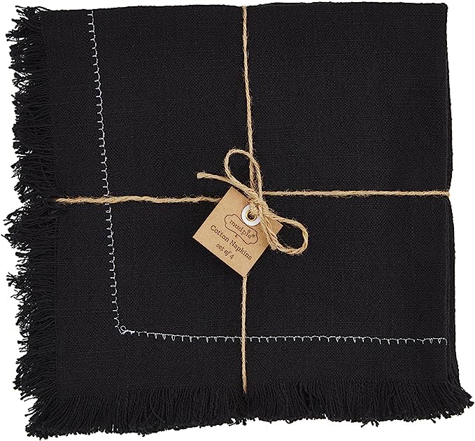 Cotton Napkin W/Embroiderycotton napkin with embroidery black