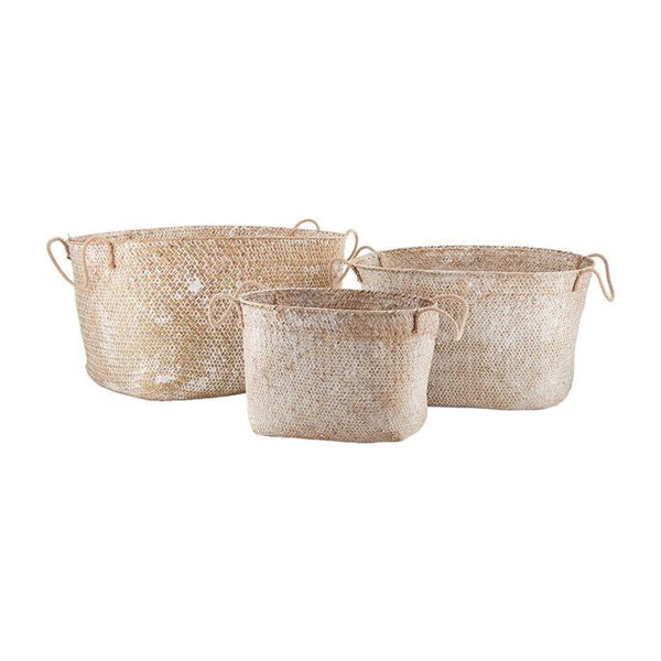 White Wash Seagrass Basket Set